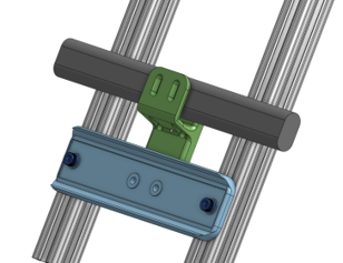 CAD diagram illustrating the strengthened gearbox mount and bevel gear alignment